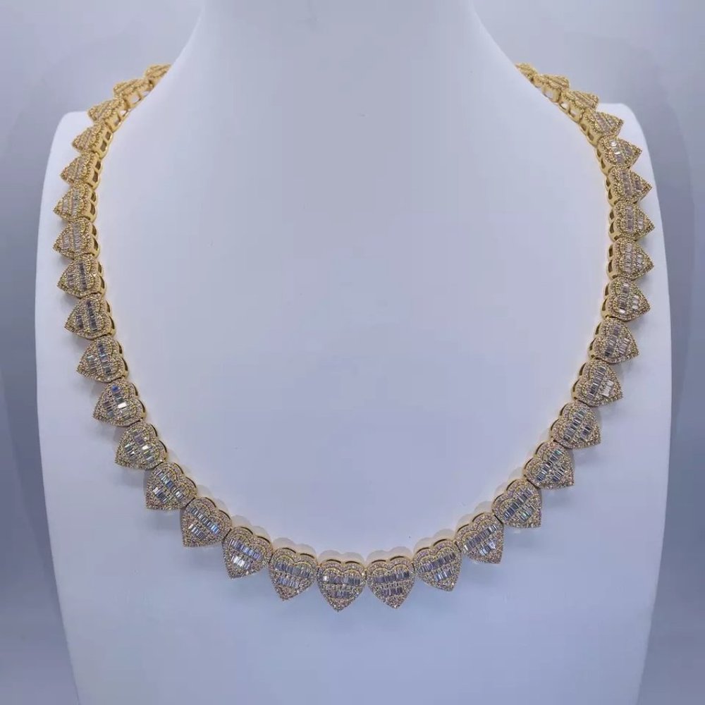 925 Real Silver VVS Heart Baguette Teennis Chain
